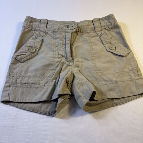 H&M Women's‎ Shorts Size 2 Sewn Cuffs Button Khaki Cotton Back Pockets Y2K - Picture 1 of 10
